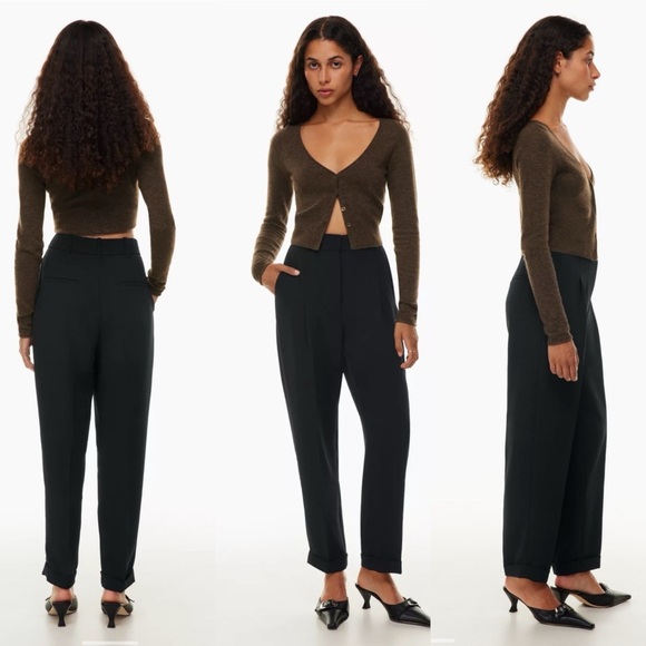 NWT Aritzia Wilfred Dashwood Pant - Black Crepette High-waisted pleated trousers - Picture 1 of 16
